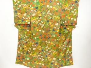 草花に鳥模様　小紋着物